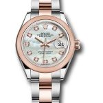 Rolex Steel and Everose Gold Rolesor Lady-Datejust 28 Watch – Domed Bezel – White Mother-Of-Pearl Diamond Dial – Oyster Bracelet – 279161