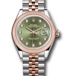 Rolex Steel and Everose Gold Rolesor Lady-Datejust 28 Watch – Domed Bezel – Olive Green Diamond Dial – Jubilee Bracelet – 279161