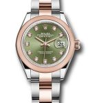 Rolex Steel and Everose Gold Rolesor Lady-Datejust 28 Watch – Domed Bezel – Olive Green Diamond Dial – Oyster Bracelet – 279161