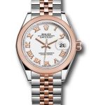 Rolex Steel and Everose Gold Rolesor Lady-Datejust 28 Watch – Domed Bezel – White Roman Dial – Jubilee Bracelet – 279161