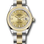 Rolex Steel and Yellow Gold Rolesor Lady-Datejust 28 Watch – Domed Bezel – Champagne Diamond Dial – Oyster Bracelet – 279163
