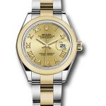 Rolex Steel and Yellow Gold Rolesor Lady-Datejust 28 Watch – Domed Bezel – Champagne Roman Dial – Oyster Bracelet – 279163