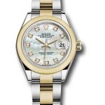 Rolex Steel and Yellow Gold Rolesor Lady-Datejust 28 Watch – Domed Bezel – White Mother-Of-Pearl Diamond Dial – Oyster Bracelet – 279163