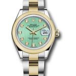 Rolex Steel and Yellow Gold Rolesor Lady-Datejust 28 Watch – Domed Bezel – Mint Green Diamond Dial – Oyster Bracelet – 279163