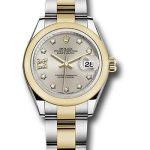 Rolex Steel and Yellow Gold Rolesor Lady-Datejust 28 Watch – Domed Bezel – Silver Diamond Star Dial – Oyster Bracelet – 279163 s9dix8do