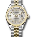 Rolex Steel and Yellow Gold Rolesor Lady-Datejust 28 Watch – Domed Bezel – Silver Diamond Dial – Jubilee Bracelet – 279163