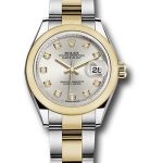 Rolex Steel and Yellow Gold Rolesor Lady-Datejust 28 Watch – Domed Bezel – Silver Diamond Dial – Oyster Bracelet – 279163