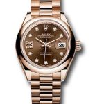 Rolex Everose Gold Lady-Datejust 28 Watch – Domed Bezel – Chocolate Diamond Star Dial – President Bracelet – 279165 cho9dix8dp
