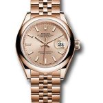 Rolex Everose Gold Lady-Datejust 28 Watch – Domed Bezel – Pink Sundust Index Dial – Jubilee Bracelet – 279165