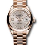 Rolex Everose Gold Lady-Datejust 28 Watch – Domed Bezel – Silver Sundust Diamond Star Dial – President Bracelet – 279165 s9dix8dp
