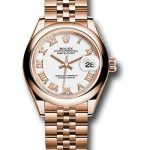 Rolex Everose Gold Lady-Datejust 28 Watch – Domed Bezel – White Roman Dial – Jubilee Bracelet – 279165