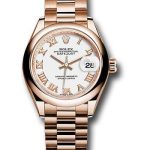 Rolex Everose Gold Lady-Datejust 28 Watch – Domed Bezel – White Roman Dial – President Bracelet – 279165
