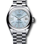 Rolex Platinum Lady-Datejust 28 Watch – Domed Bezel – Ice Blue Diamond Index Dial – President Bracelet – 279166 ib36dix8dp