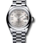 Rolex Platinum Lady-Datejust 28 Watch – Domed Bezel – Silver Diamond Star Dial – President Bracelet – 279166 s9dix8dp