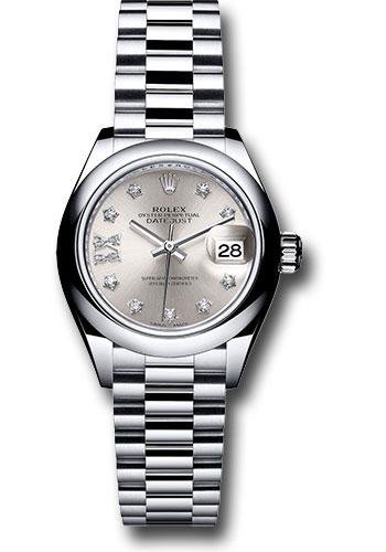 Rolex Platinum Lady-Datejust 28 Watch – Domed Bezel – Silver Diamond Star Dial – President Bracelet – 279166 s9dix8dp