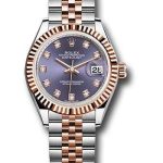 Rolex Steel and Everose Gold Rolesor Lady-Datejust 28 Watch – Fluted Bezel – Aubergine Diamond Dial – Jubilee Bracelet – 279171