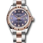 Rolex Steel and Everose Gold Rolesor Lady-Datejust 28 Watch – Fluted Bezel – Aubergine Diamond Dial – Oyster Bracelet – 279171