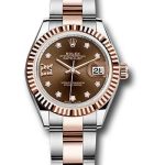Rolex Steel and Everose Gold Rolesor Lady-Datejust 28 Watch – Fluted Bezel – Chocolate Diamond Star Dial – Oyster Bracelet – 279171 cho9dix8do