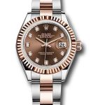 Rolex Steel and Everose Gold Rolesor Lady-Datejust 28 Watch – Fluted Bezel – Chocolate Diamond Dial – Oyster Bracelet – 279171 chodo
