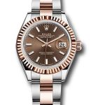 Rolex Steel and Everose Gold Rolesor Lady-Datejust 28 Watch – Fluted Bezel – Chocolate Index Dial – Oyster Bracelet – 279171 choio