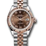 Rolex Steel and Everose Gold Rolesor Lady-Datejust 28 Watch – Fluted Bezel – Chocolate Roman Dial – Jubilee Bracelet – 279171 chorj