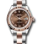 Rolex Steel and Everose Gold Rolesor Lady-Datejust 28 Watch – Fluted Bezel – Chocolate Roman Dial – Oyster Bracelet – 279171 choro