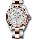 Rolex Steel and Everose Gold Rolesor Lady-Datejust 28 Watch – Fluted Bezel – White Mother-Of-Pearl Diamond Dial – Oyster Bracelet – 279171