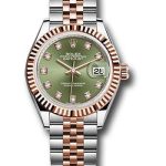 Rolex Steel and Everose Gold Rolesor Lady-Datejust 28 Watch – Fluted Bezel – Olive Green Diamond Dial – Jubilee Bracelet – 279171