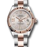 Rolex Steel and Everose Gold Rolesor Lady-Datejust 28 Watch – Fluted Bezel – Sundust Diamond Star Dial – Oyster Bracelet – 279171 su9dix8do