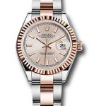 Rolex Steel and Everose Gold Rolesor Lady-Datejust 28 Watch – Fluted Bezel – Sundust Index Dial – Oyster Bracelet – 279171