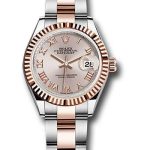 Rolex Steel and Everose Gold Rolesor Lady-Datejust 28 Watch – Fluted Bezel – Sundust Roman Dial – Oyster Bracelet – 279171