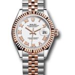 Rolex Steel and Everose Gold Rolesor Lady-Datejust 28 Watch – Fluted Bezel – White Roman Dial – Jubilee Bracelet – 279171