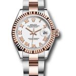 Rolex Steel and Everose Gold Rolesor Lady-Datejust 28 Watch – Fluted Bezel – White Roman Dial – Oyster Bracelet – 279171