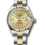 Rolex Steel and Yellow Gold Rolesor Lady-Datejust 28 Watch – Fluted Bezel – Champagne Diamond Star Dial – Oyster Bracelet – 279173 ch9dix8do