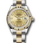 Rolex Steel and Yellow Gold Rolesor Lady-Datejust 28 Watch – Fluted Bezel – Champagne Diamond Dial – Oyster Bracelet – 279173