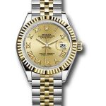 Rolex Steel and Yellow Gold Rolesor Lady-Datejust 28 Watch – Fluted Bezel – Champagne Roman Dial – Jubilee Bracelet – 279173