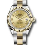 Rolex Steel and Yellow Gold Rolesor Lady-Datejust 28 Watch – Fluted Bezel – Champagne Roman Dial – Oyster Bracelet – 279173