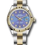 Rolex Steel and Yellow Gold Rolesor Lady-Datejust 28 Watch – Fluted Bezel – Lavender Diamond Dial – Oyster Bracelet – 279173