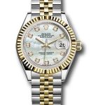 Rolex Steel and Yellow Gold Rolesor Lady-Datejust 28 Watch – Fluted Bezel – White Mother-Of-Pearl Diamond Dial – Jubilee Bracelet – 279173