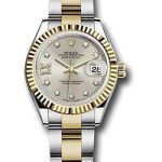 Rolex Steel and Yellow Gold Rolesor Lady-Datejust 28 Watch – Fluted Bezel – Silver Diamond Star Dial – Oyster Bracelet – 279173 s9dix8do