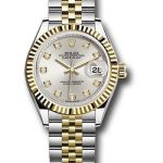 Rolex Steel and Yellow Gold Rolesor Lady-Datejust 28 Watch – Fluted Bezel – Silver Diamond Dial – Jubilee Bracelet – 279173