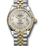 Rolex Steel and Yellow Gold Rolesor Lady-Datejust 28 Watch – Fluted Bezel – Silver Roman Dial – Jubilee Bracelet – 279173