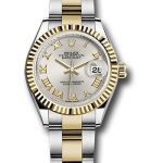 Rolex Steel and Yellow Gold Rolesor Lady-Datejust 28 Watch – Fluted Bezel – Silver Roman Dial – Oyster Bracelet – 279173