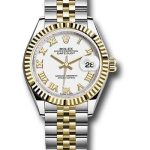 Rolex Steel and Yellow Gold Rolesor Lady-Datejust 28 Watch – Fluted Bezel – White Roman Dial – Jubilee Bracelet – 279173