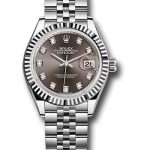 Rolex Steel and White Gold Rolesor Lady-Datejust 28 Watch – Fluted Bezel – Dark Grey Diamond Dial – Jubilee Bracelet – 279174