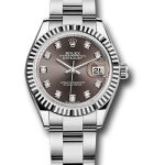 Rolex Steel and White Gold Rolesor Lady-Datejust 28 Watch – Fluted Bezel – Dark Grey Diamond Dial – Oyster Bracelet – 279174