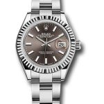 Rolex Steel and White Gold Rolesor Lady-Datejust 28 Watch – Fluted Bezel – Dark Grey Index Dial – Oyster Bracelet – 279174