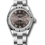 Rolex Steel and White Gold Rolesor Lady-Datejust 28 Watch – Fluted Bezel – Dark Grey Roman Dial – Oyster Bracelet – 279174