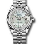 Rolex Steel and White Gold Rolesor Lady-Datejust 28 Watch – Fluted Bezel – White Mother-Of-Pearl Diamond Dial – Jubilee Bracelet – 279174