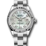 Rolex Steel and White Gold Rolesor Lady-Datejust 28 Watch – Fluted Bezel – White Mother-Of-Pearl Diamond Dial – Oyster Bracelet – 279174
